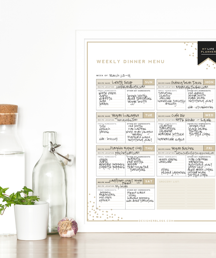 Weekly Dinner Menu | Meal Planning Printable Sheet