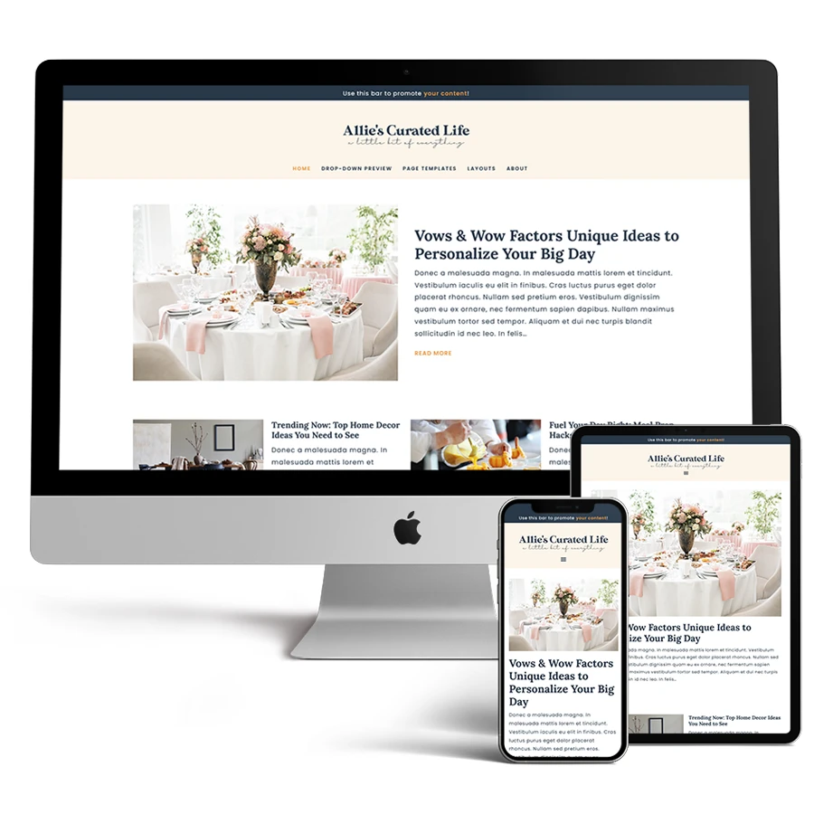 Allie WordPress Premade Theme is responisve - check it on different devices